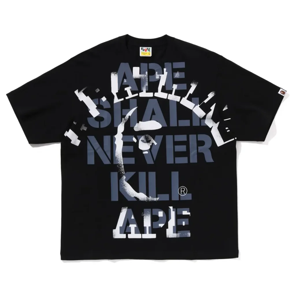 Spray Print College Relaxed Fit Tee Black