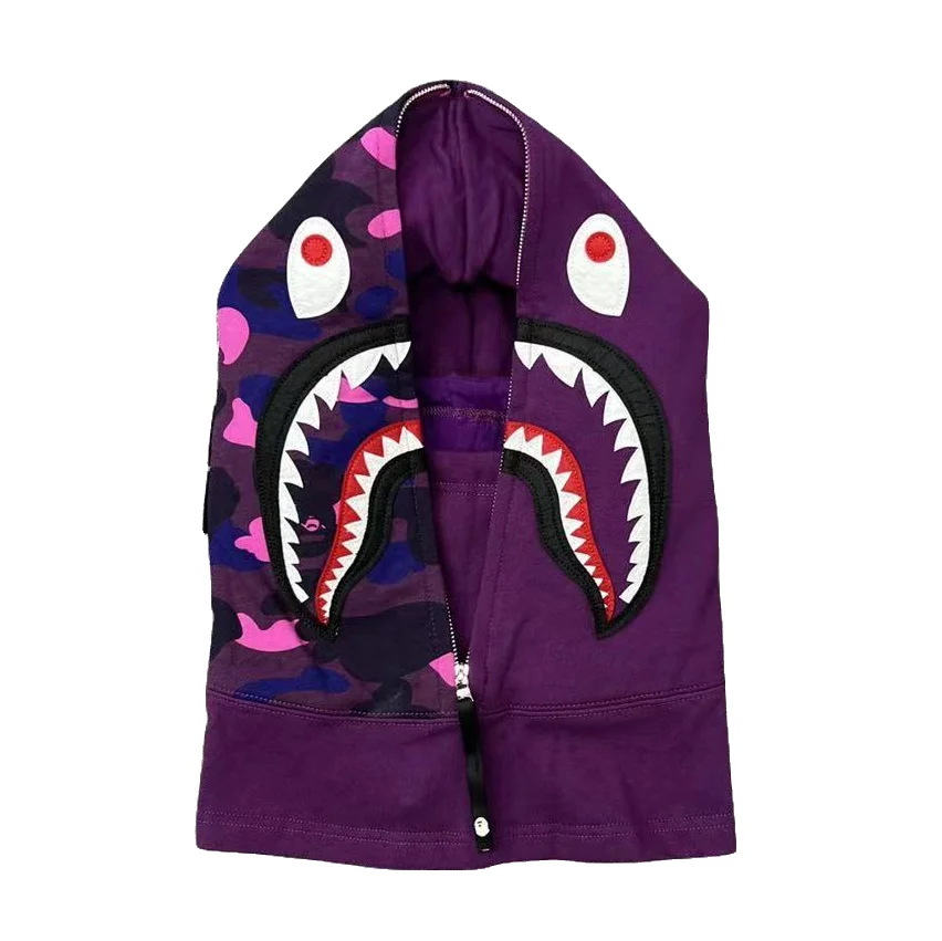Color Camo Shark Face Mask Purple