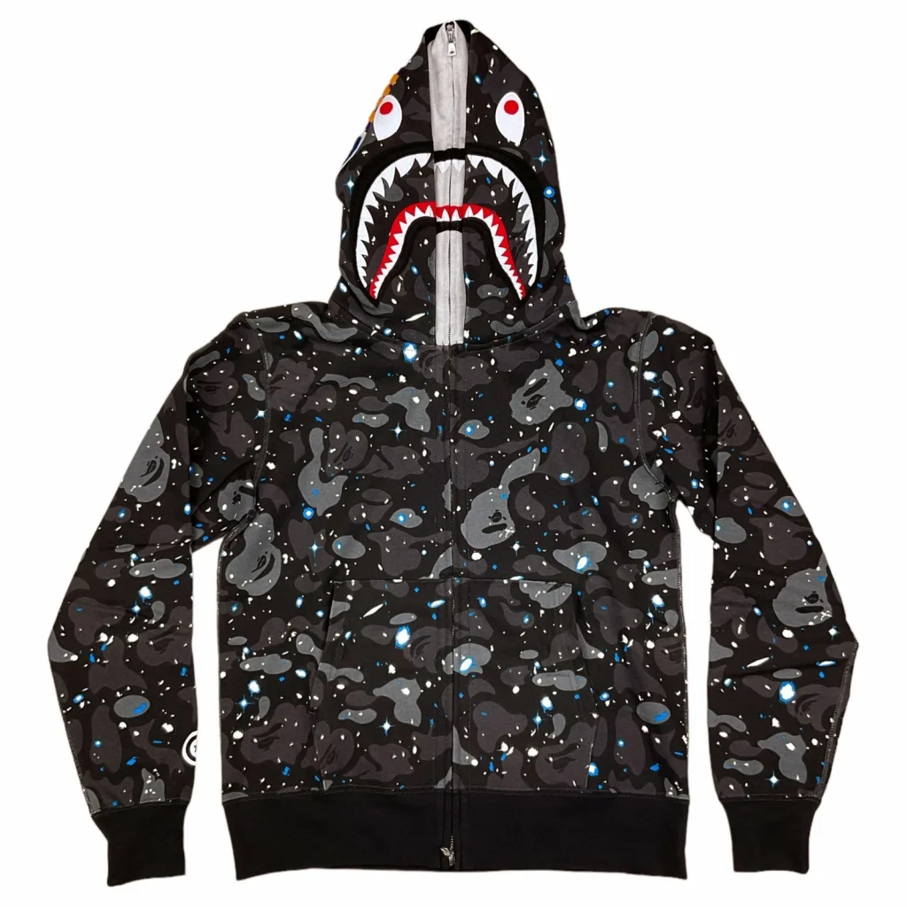 Space Camo Shark Full Zip Hoodie Black