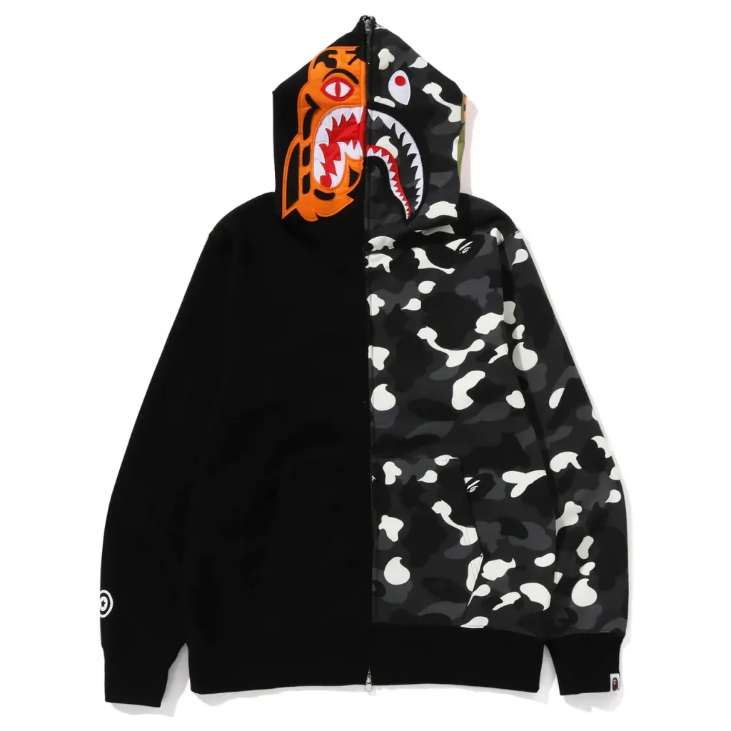 Tiger Shark Split Camo Full Zip Hoodie Black