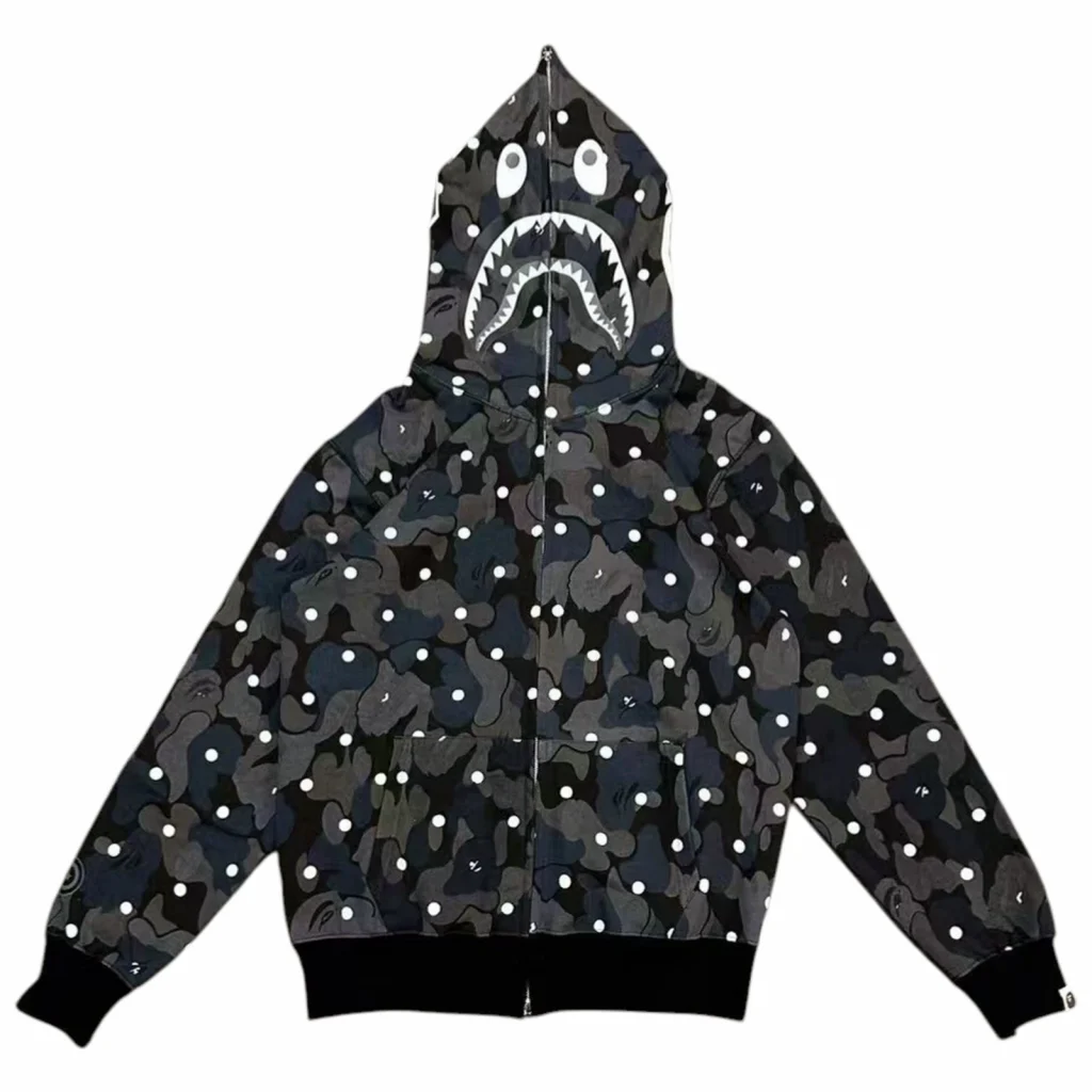 ABC Dot Shark Full Zip Hoodie Black