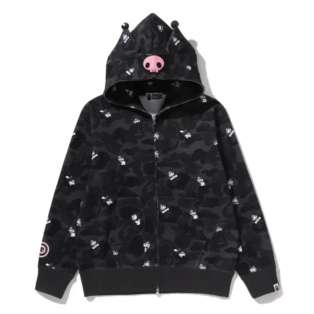 Kuromi Camo Full Zip Hoodie Black