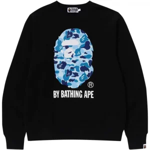 Color Camo Big Ape Head Crewneck Sweatshirt Black Blue