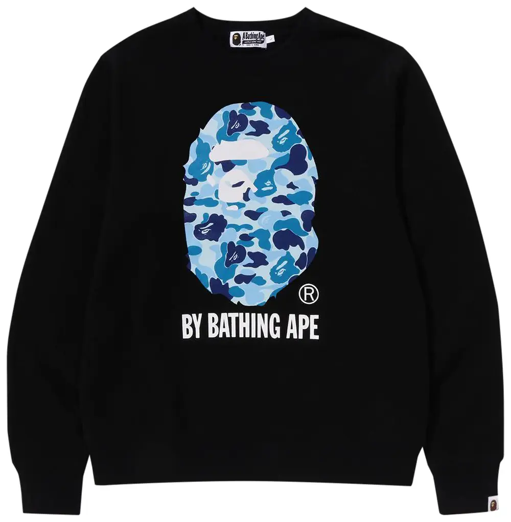 Color Camo Big Ape Head Crewneck Sweatshirt Black Blue
