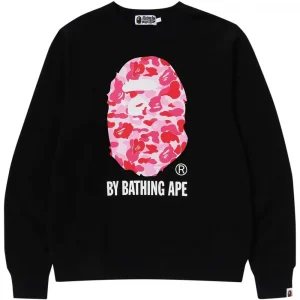 Color Camo Big Ape Head Crewneck Sweatshirt Black Pink