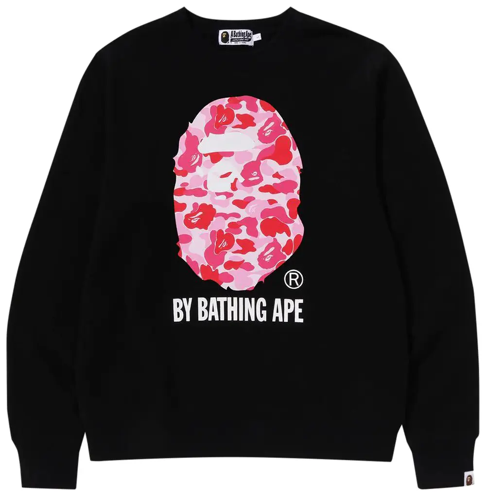 Color Camo Big Ape Head Crewneck Sweatshirt Black Pink