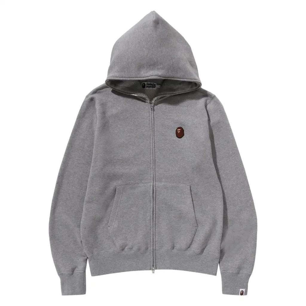 One Point Relaxed Fit Zip Hoodie Grey