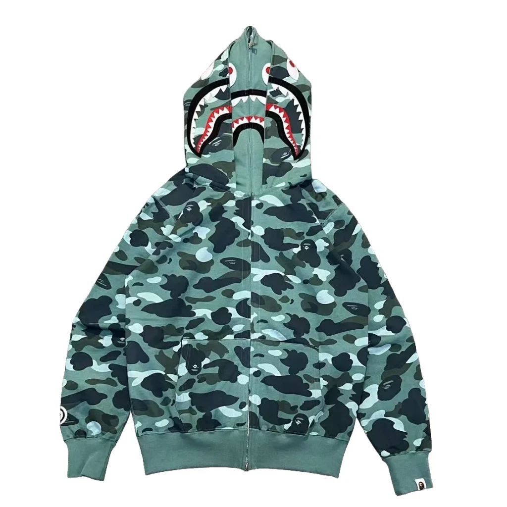 Color Camo Shark Full Zip Hoodie Green
