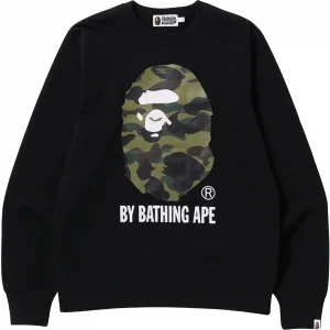 Color Camo Big Ape Head Crewneck Sweatshirt Black Green
