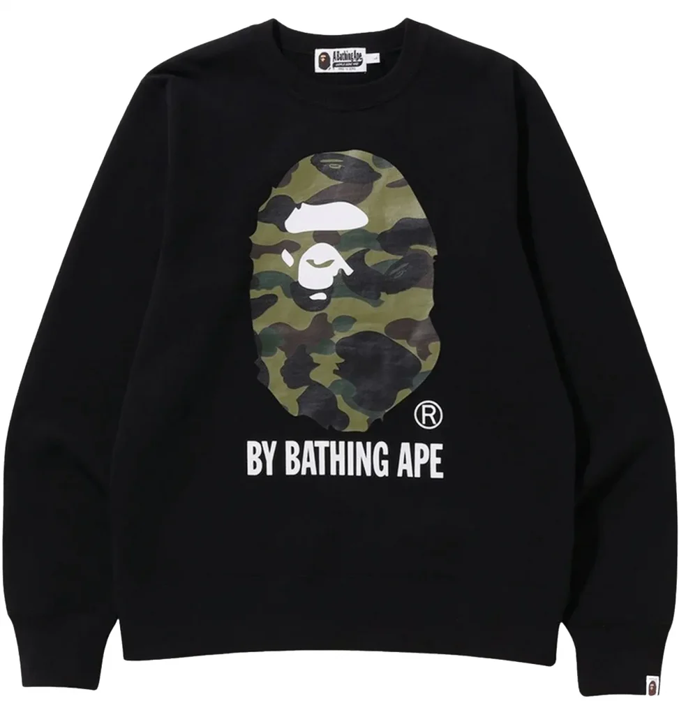 Color Camo Big Ape Head Crewneck Sweatshirt Black Green