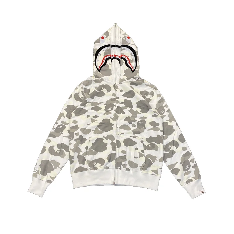 Color Camo Shark Full Zip Hoodie Grey