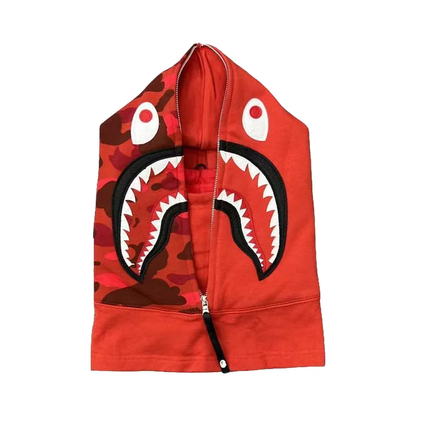 Color Camo Shark Face Mask Red