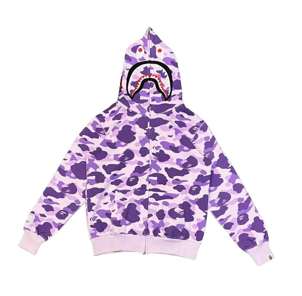 Color Camo Shark Full Zip Hoodie Purple