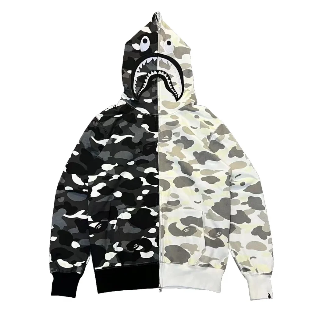 Split City Camo Shark Full Zip Hoodie Black White