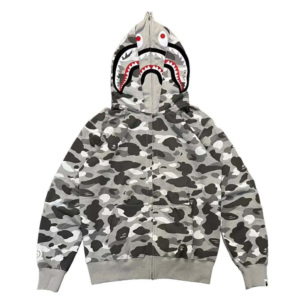 Color Camo Shark Full Zip Hoodie Grey