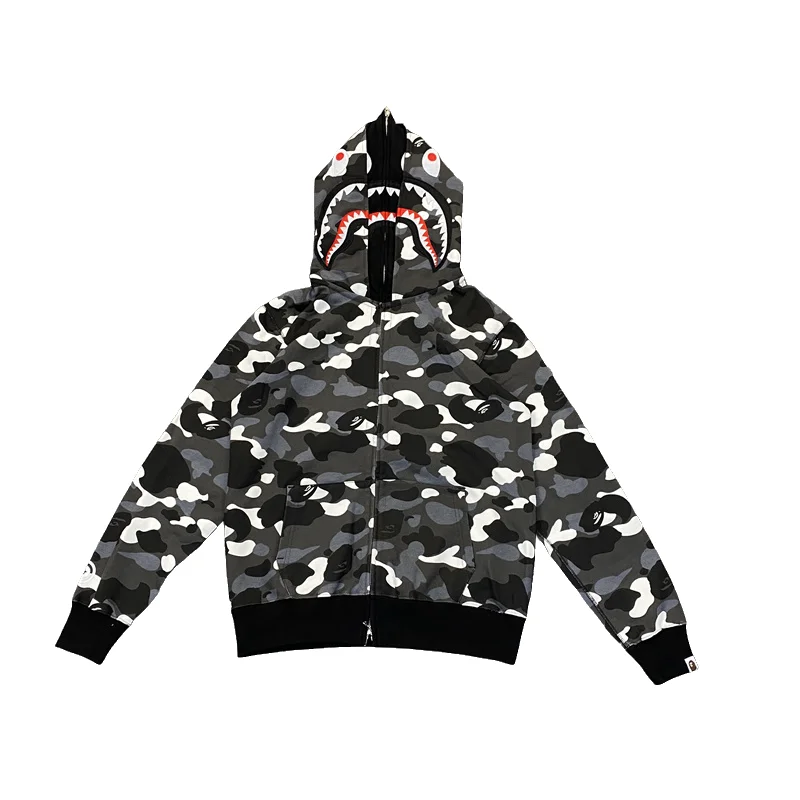 Color Camo Shark Full Zip Hoodie Black Grey